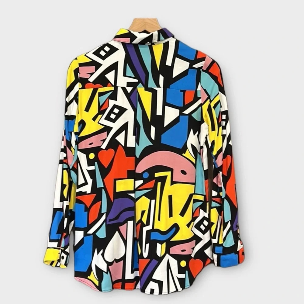 Big Dart Multicolored Abstract Art Deco Button-Up… - image 5